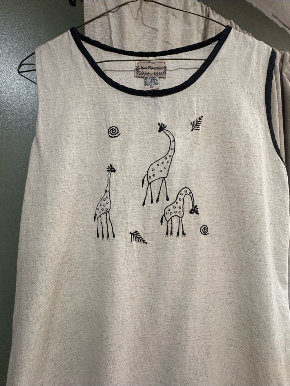 new directions Cream Maxi linen/ cotton Dress with Black Trim and Giraffe Motif - Picture 2 of 5